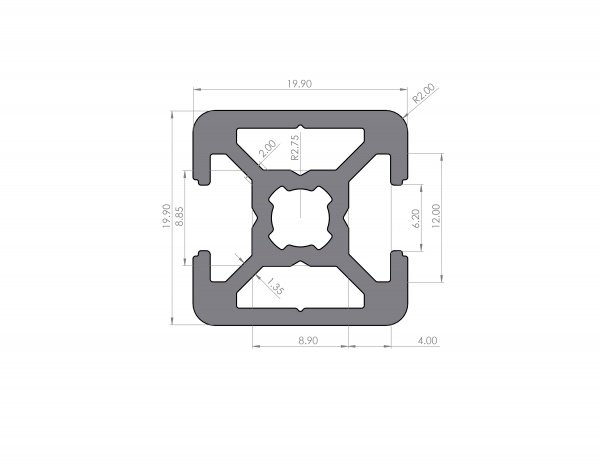 Aluminiumprofil 20x20 Nut 6 B-Typ 2N180